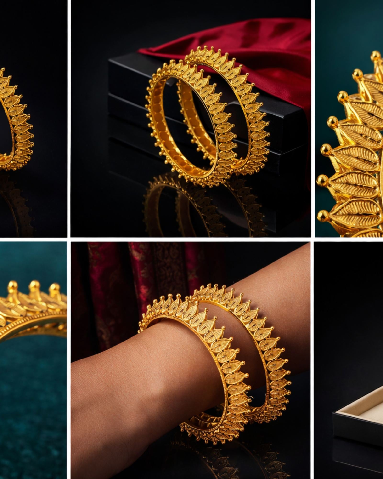 City Girl 24Ct Gold Plated Leaf Design Bangles – Traditional Statement Kada Set for Wedding & Party Wear