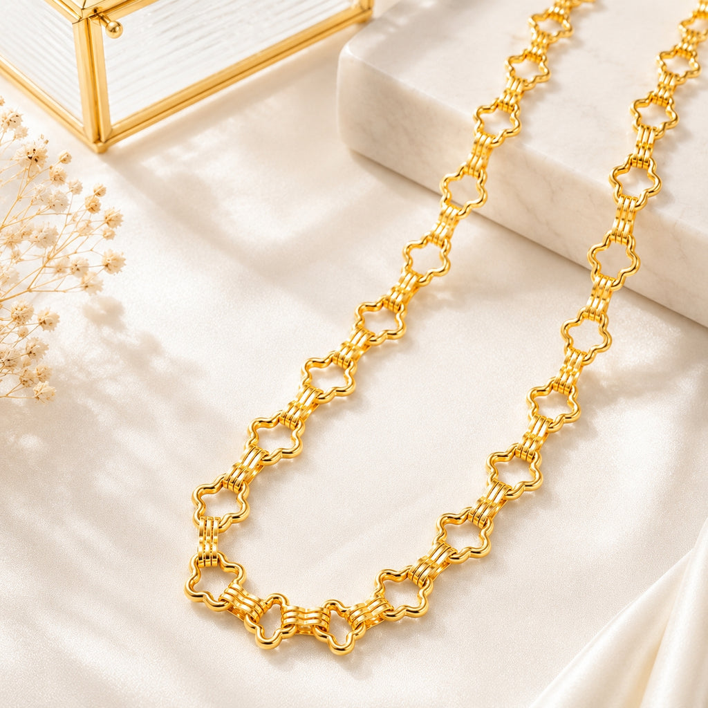 City Girl 24 CT Gold Plated Clover Link Chain Necklace for Women | Premium Statement Chain | Anti Tarnish & Hypoallergenic Fashion Jewellery | 20 Inch Long Chain