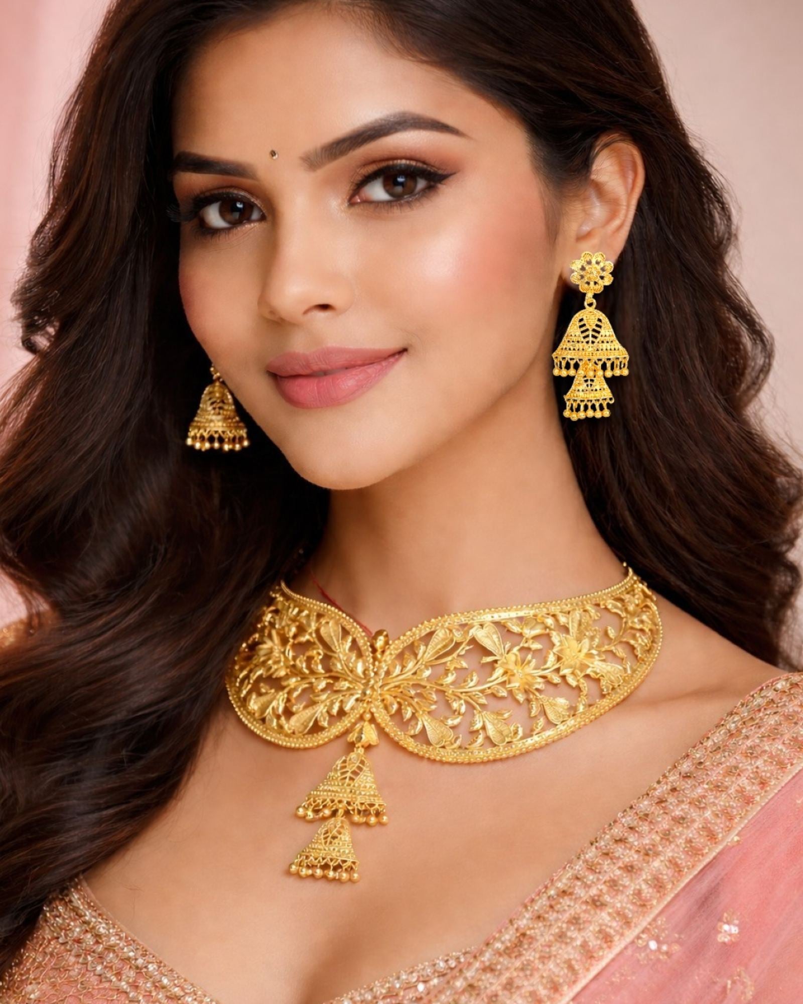 MANIKYA Gold Plated Copper Choker Necklace Set for Women | Bridal Wedding Jewellery Set with Earrings | Traditional Ethnic Party Wear