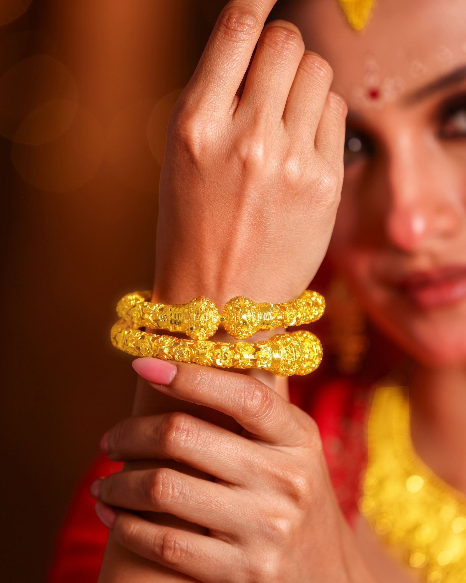 City Girl 24Ct Gold Plated Leaf Design Bangles – Traditional Statement Kada Set for Wedding & Party Wear