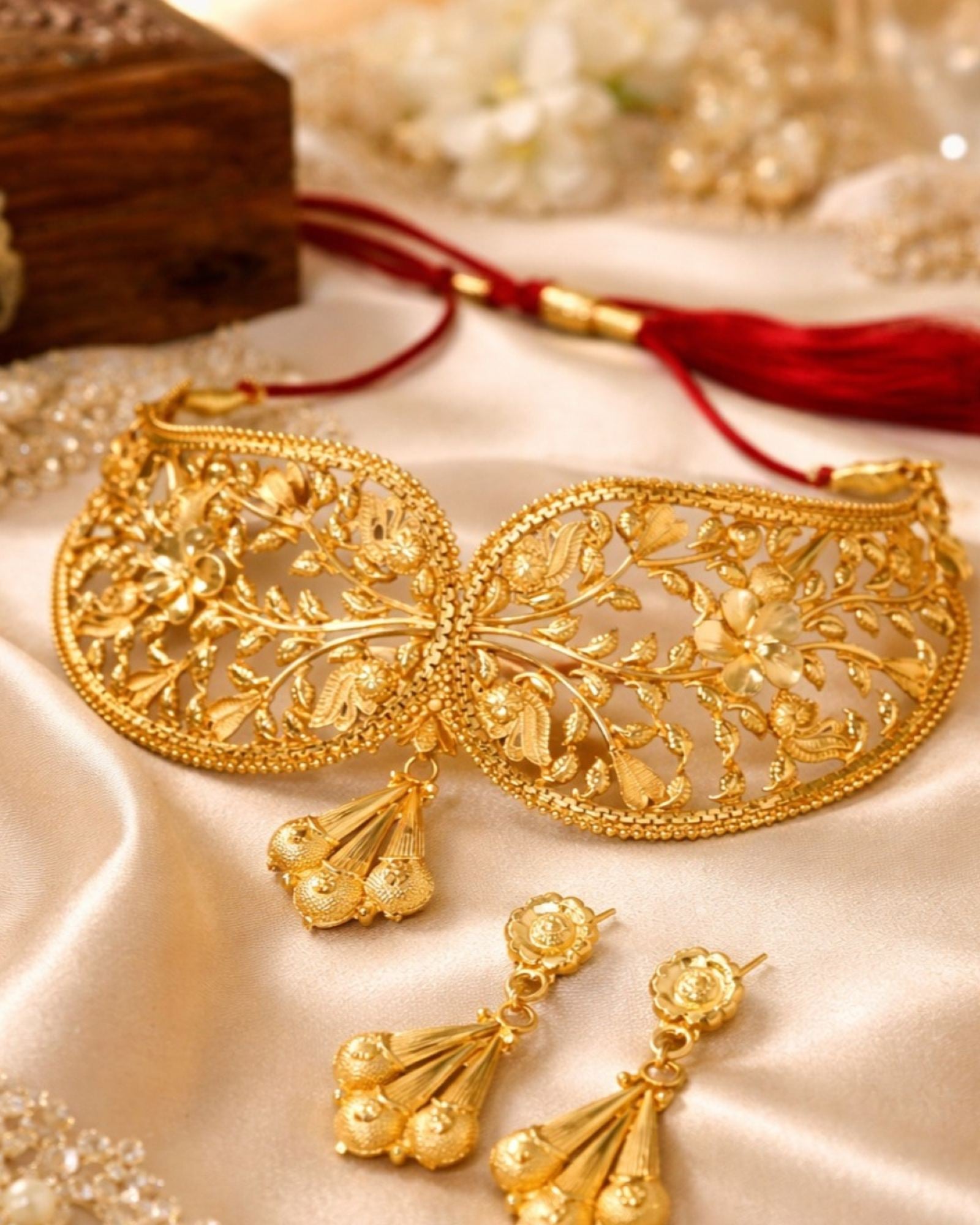 MANIKYA Gold Plated Copper Choker Necklace Set for Women | Bridal Wedding Jewellery Set with Earrings | Traditional Ethnic Party Wear