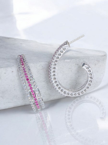 City Girl Shimmer Rhodium-Plated Elegant Curve Design Studs