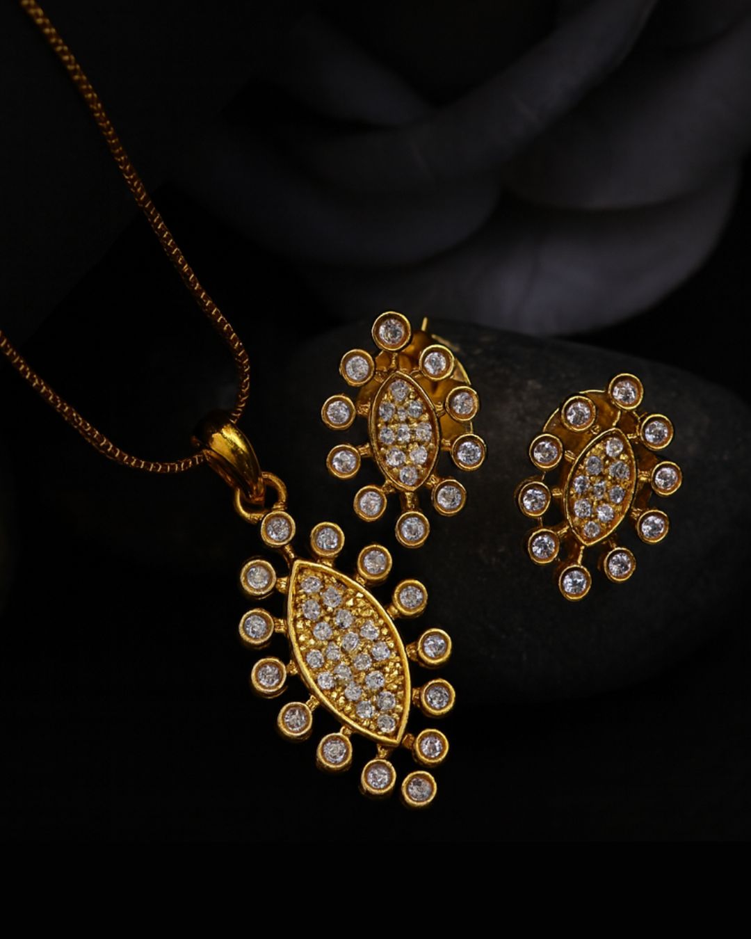 City Girl Cubic Zirconia 24CT Gold Plated Copper Minimalist Pendant Set With Mathcing Earrings For Women and Girls.(AD LK SET 003)