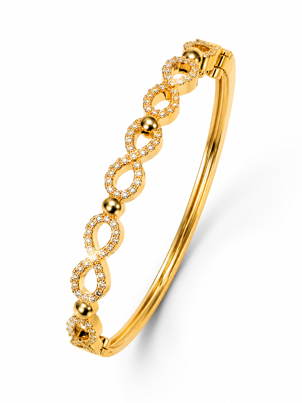 CITYGIRL 18K Gold Plated Openable Infinity Kada Bracelet for Women | American Diamond & Cubic Zirconia (CZ) Stone Bracelet | Oval Shape | Anti Tarnish | Fits Sizes 2.4, 2.6 & 2.8 | One Size