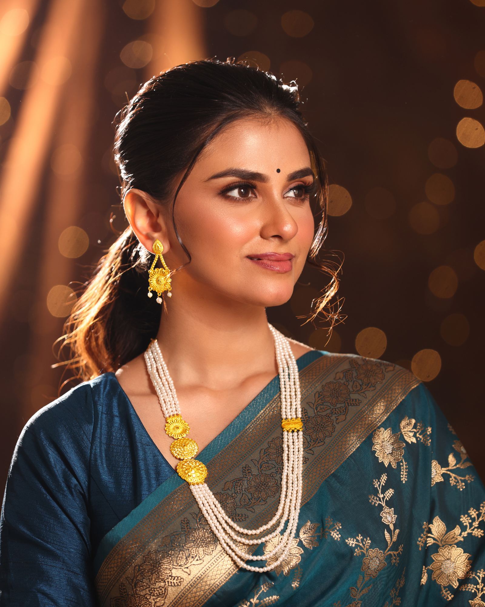 City Girl Traditional Pearl Layered Necklace Set with Earrings | 30 Inch Multi-Layer Pearl Mala | Gold Plated Ethnic Jewellery Set for Women | Adjustable Dori | Wedding & Festive Wear