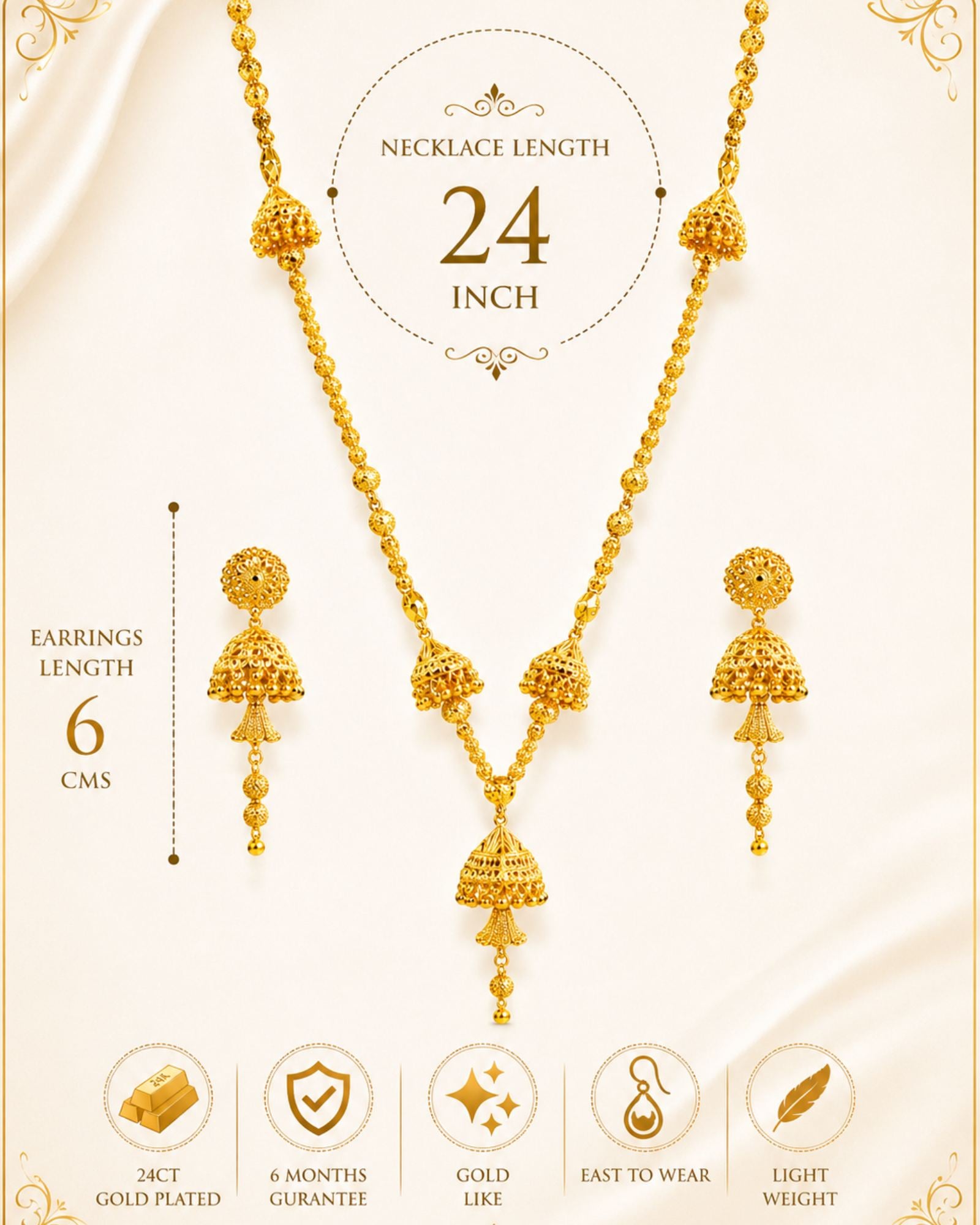 City Girl 24K Gold Plated Traditional Necklace Set with Matching Earrings | Antique Bridal Choker Jewellery Set for Women & Girls