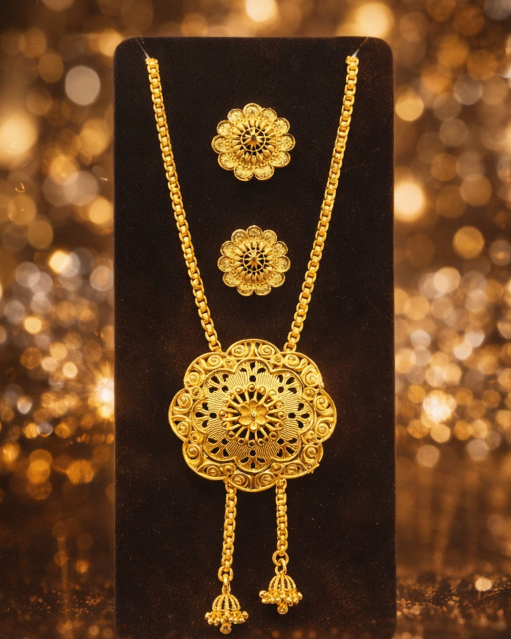 City Girl 24Ct Gold Plated Copper Jewellery Set for Women – Traditional Pendant Necklace with Matching Earrings | Wedding & Party Wear