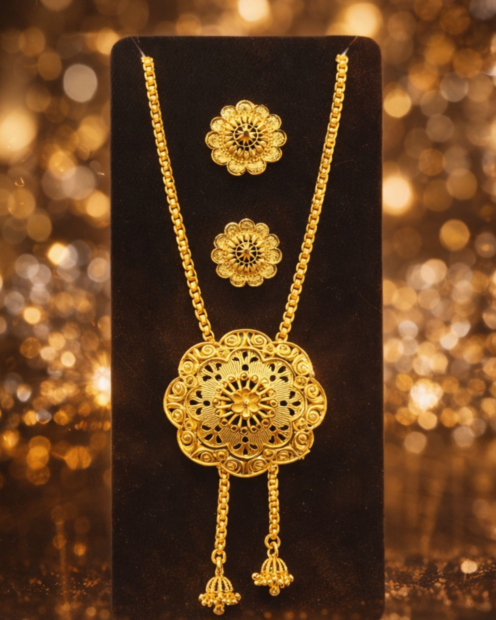City Girl 24Ct Gold Plated Copper Jewellery Set for Women – Traditional Pendant Necklace with Matching Earrings | Wedding & Party Wear