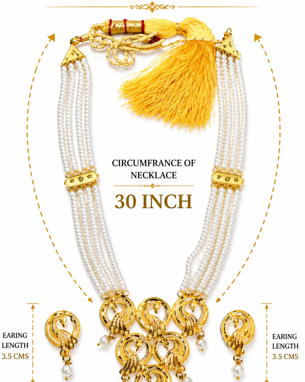City Girl 24CT Gold Plated 4-Line Pearl Necklace Set with Matching Earrings | Elegant Multi-Strand Traditional Jewellery