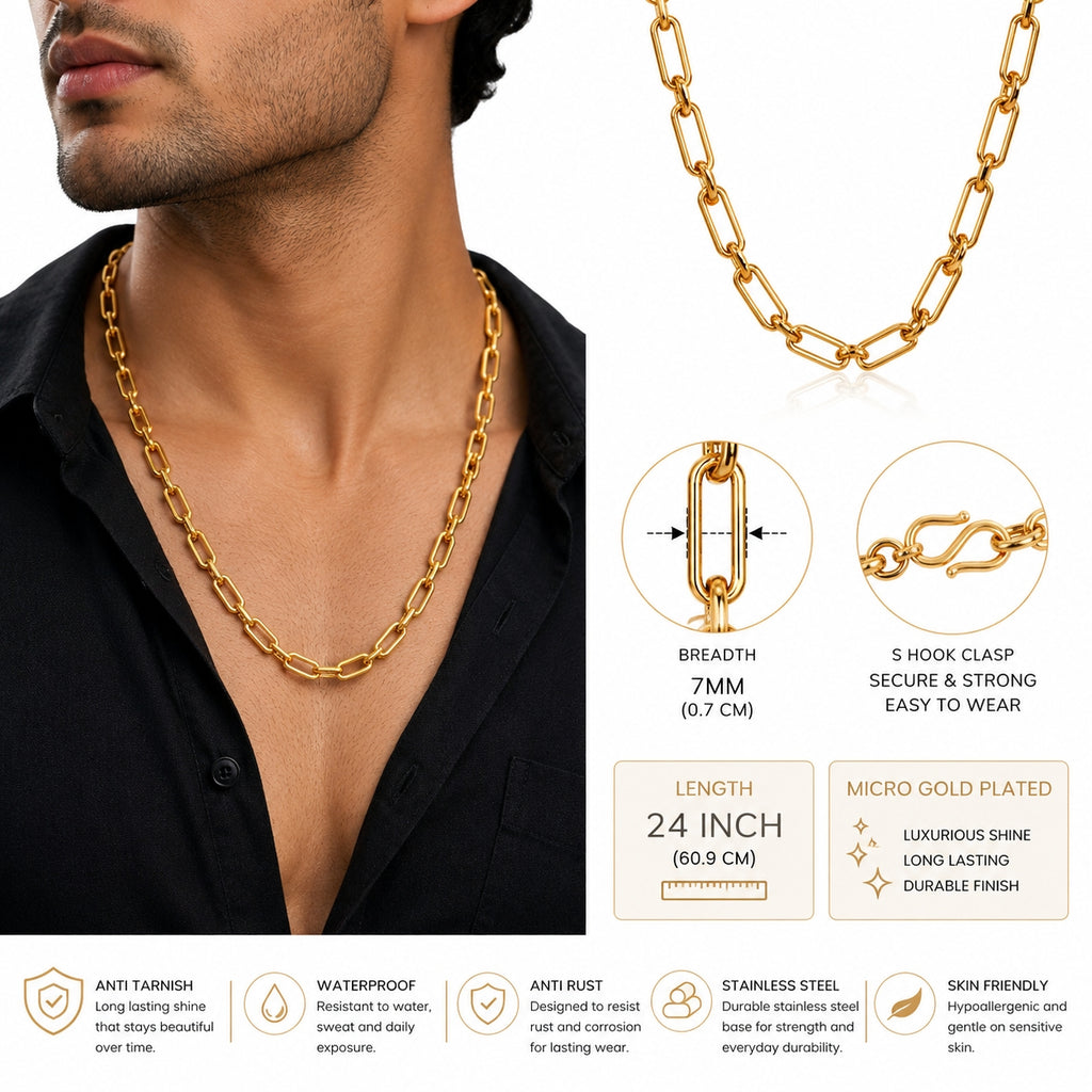 City Girl Jewellery 20 and 24 Inch Gold Plated Paperclip Link Chain Necklace for Women | 5 mm Broad Statement Chain with S Hook Clasp | Trendy Daily Wear Fashion Jewellery for Western & Ethnic Outfits