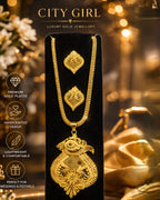 City Girl 24Ct Gold Plated Copper Jewellery Set for Women – Traditional Pendant Necklace with Matching Earrings | Wedding & Party Wear
