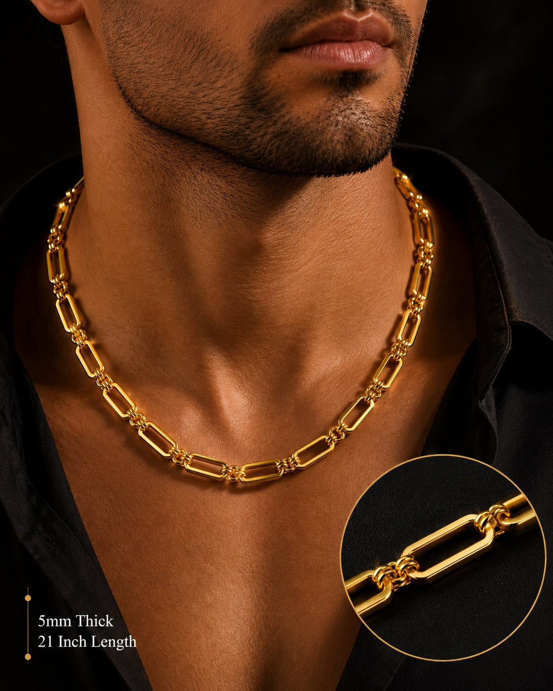 City Girl Jewellery 18K Gold Plated 20 Inch / 24 Inch Link Chain for Men & Women | 5mm Micro Gold Plated Stainless Steel Chain | Anti Tarnish, Waterproof, Skin Friendly, Lightweight Daily Wear Necklace