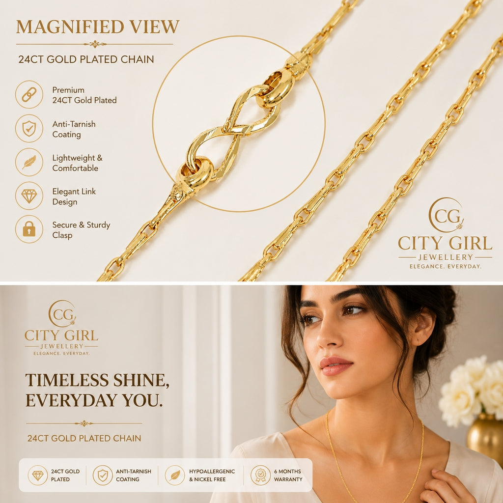 City Girl 24CT Gold Plated Designer Chain Necklace for Women | 24 Inch Daily Wear Chain (CN 237)