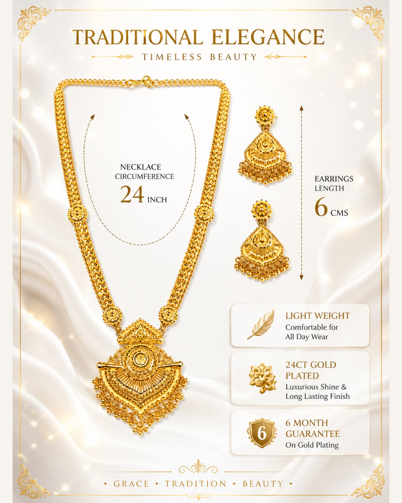 City Girl 24K Gold Plated Traditional Necklace Set with Matching Earrings | Antique Bridal Choker Jewellery Set for Women & Girls