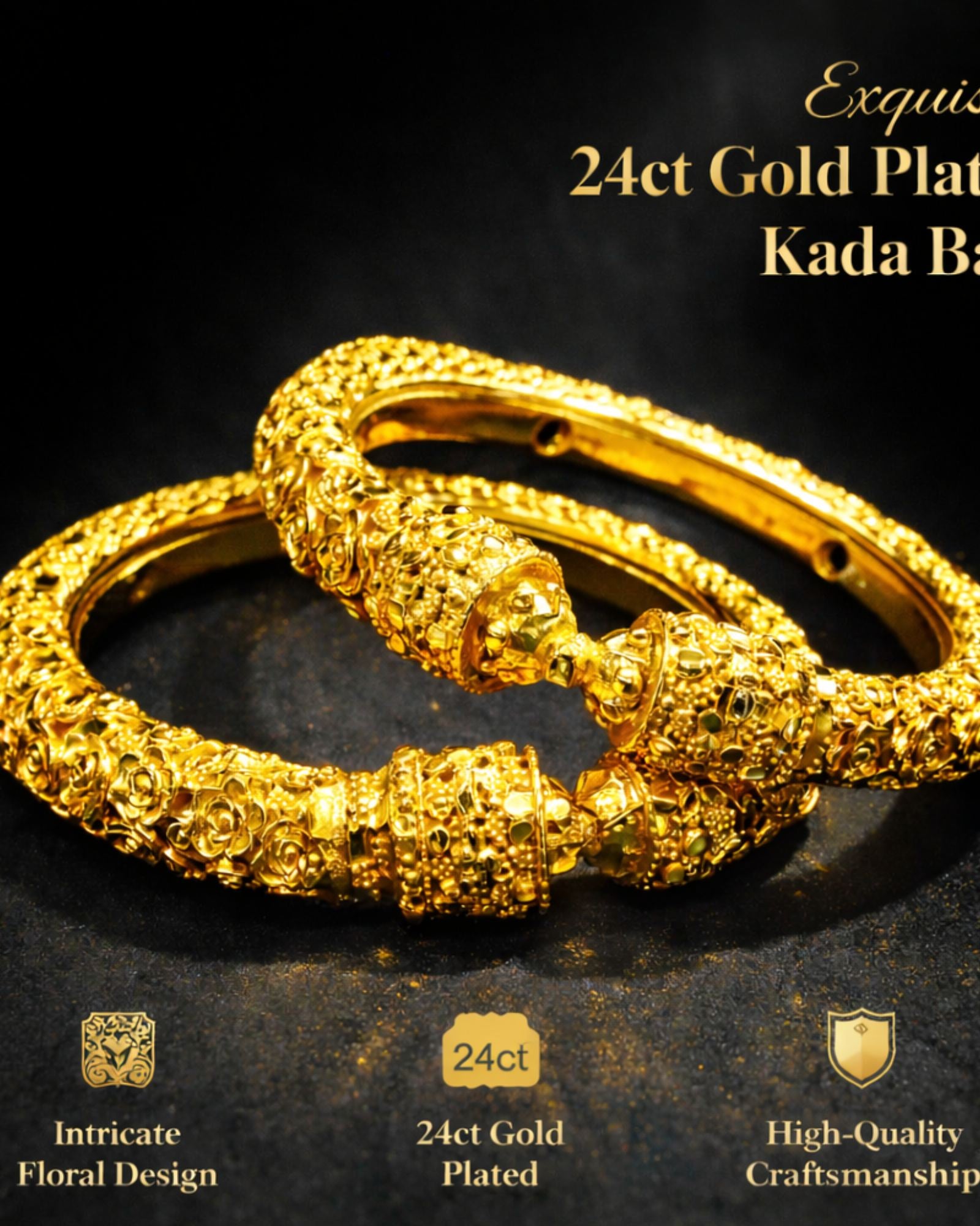 City Girl 24Ct Gold Plated Leaf Design Bangles – Traditional Statement Kada Set for Wedding & Party Wear