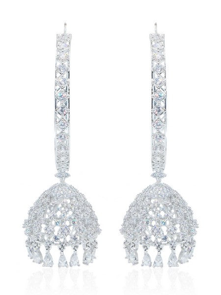 City Girl AD Rhodium-Plated CZ Stone Half Hoop Earrings for Women and Girls