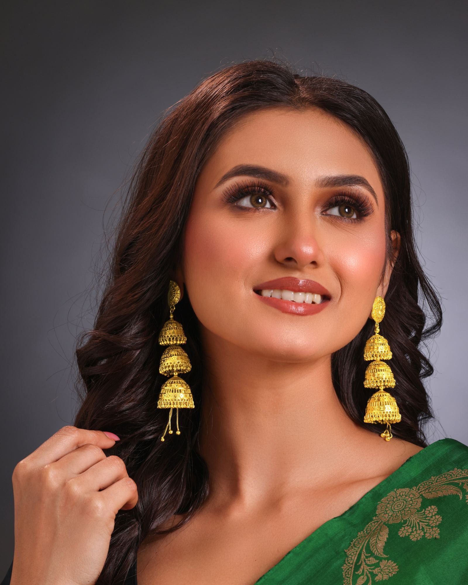City Girl 24CT Gold Plated Long Jhumka Earrings | 8.5 CM Traditional Layered Temple Design | Statement Ethnic Jewellery