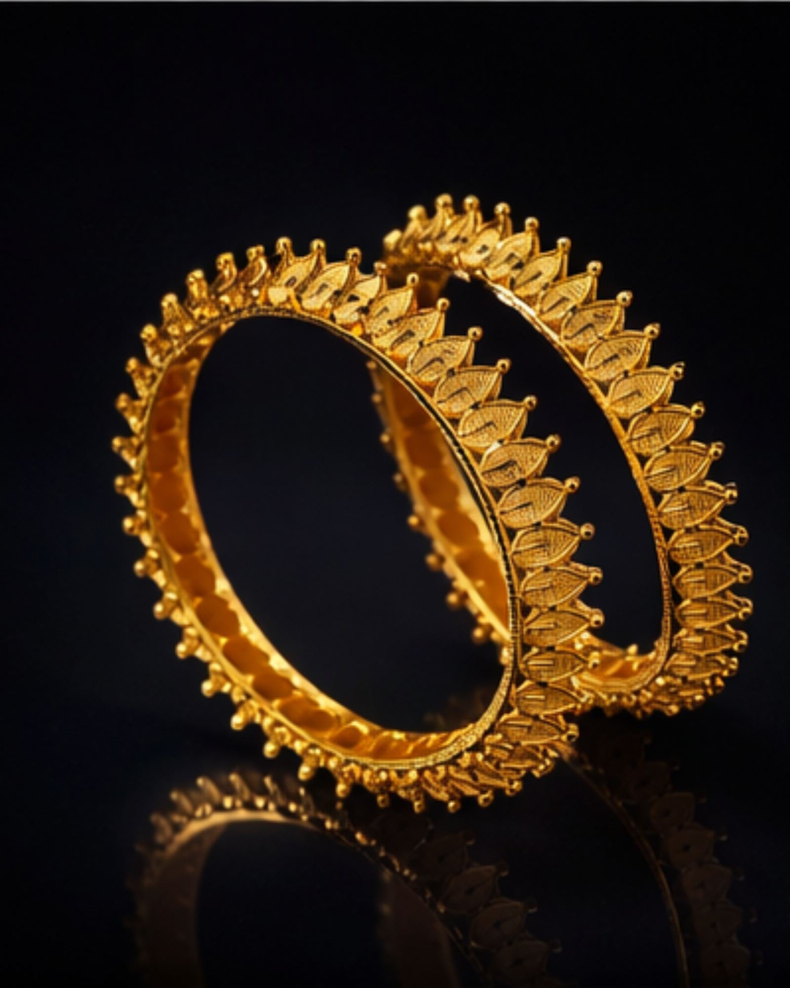 City Girl 24Ct Gold Plated Leaf Design Bangles – Traditional Statement Kada Set for Wedding & Party Wear