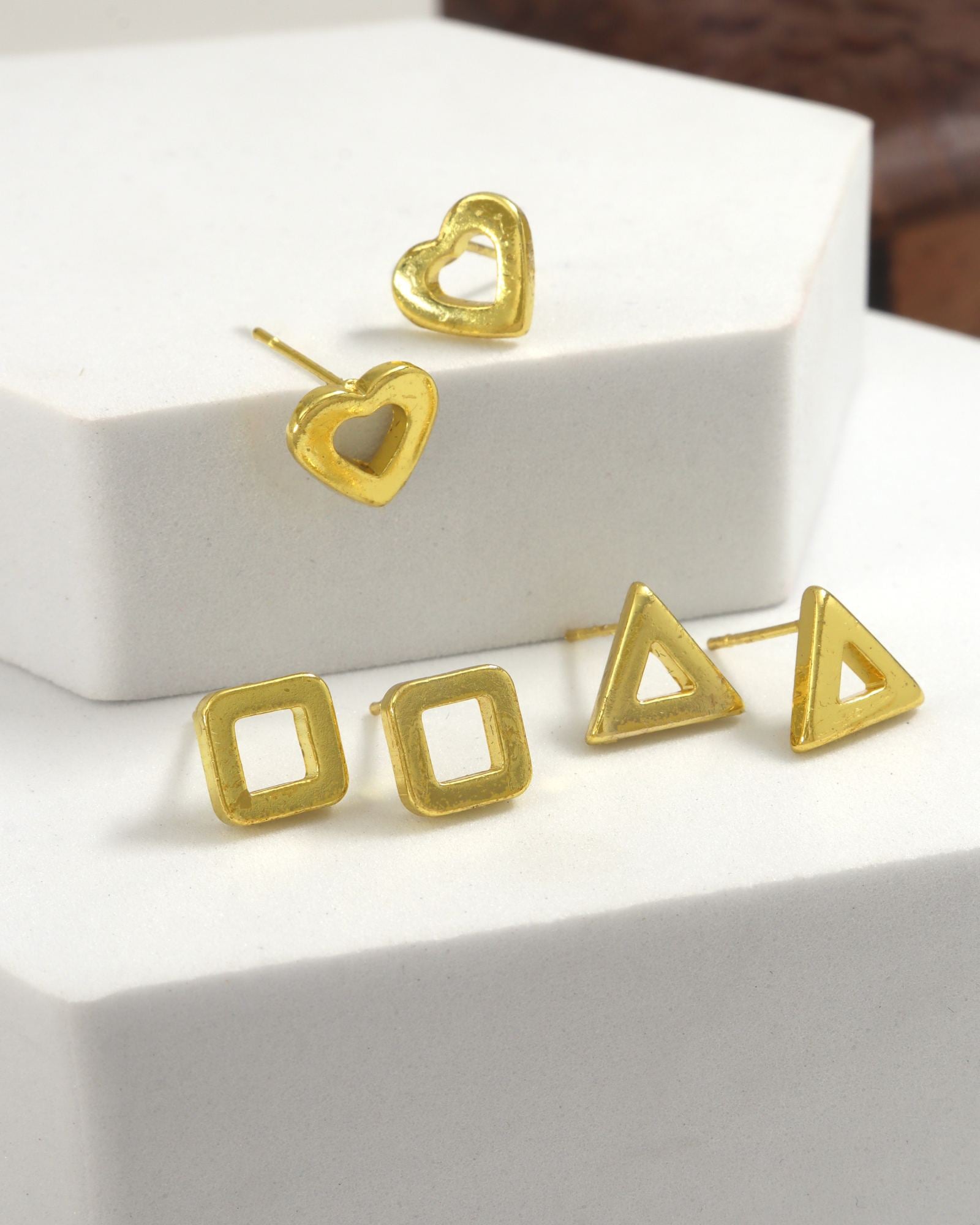 CITY GIRL Anti-Tarnish 24CT Gold Plated Designer Stud Earrings Pack of 3 | Molten Gold Style Fashion Daily Wear  Jewellery for Women