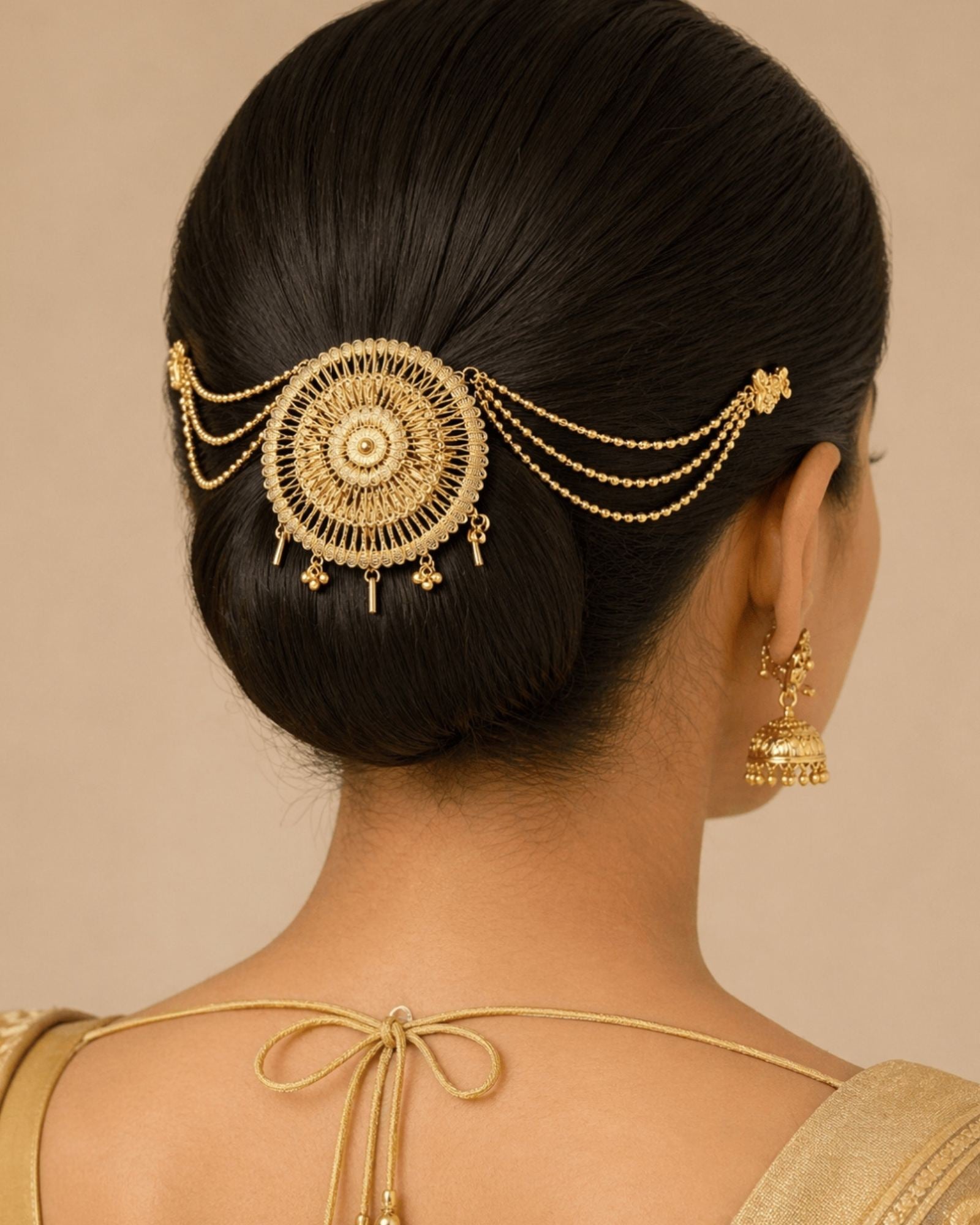 MANIKYA Gold Plated Copper Juda Pin for Women | Bridal Bun Pin Hair Accessory | Traditional Indian Hair Jewellery | Bridal & Festive Hair Jewellery