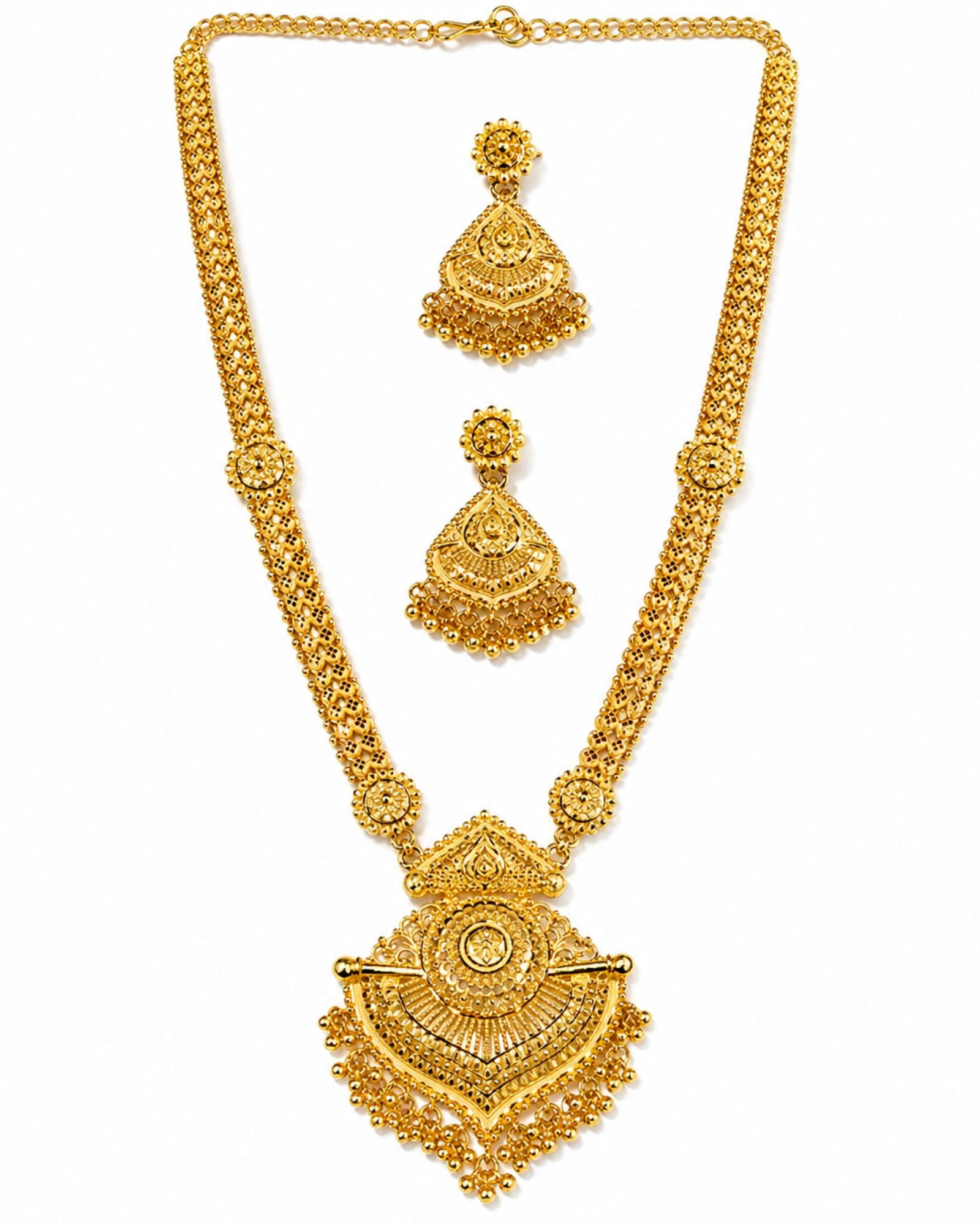 City Girl 24K Gold Plated Traditional Necklace Set with Matching Earrings | Antique Bridal Choker Jewellery Set for Women & Girls