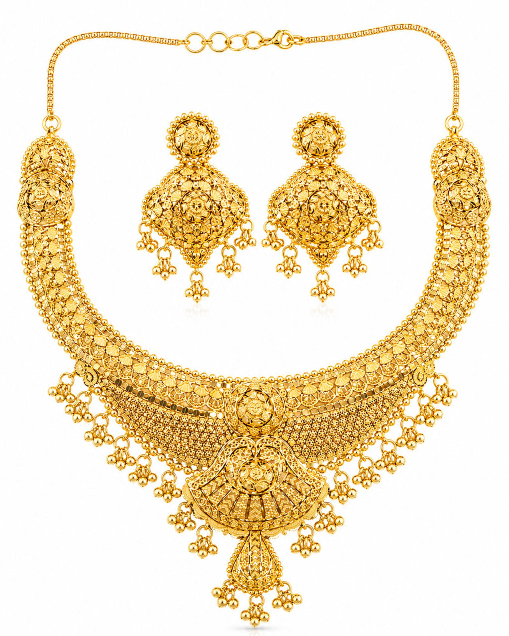 City Girl 24K Gold Plated Traditional Necklace Set with Matching Earrings | Antique Bridal Choker Jewellery Set for Women & Girls