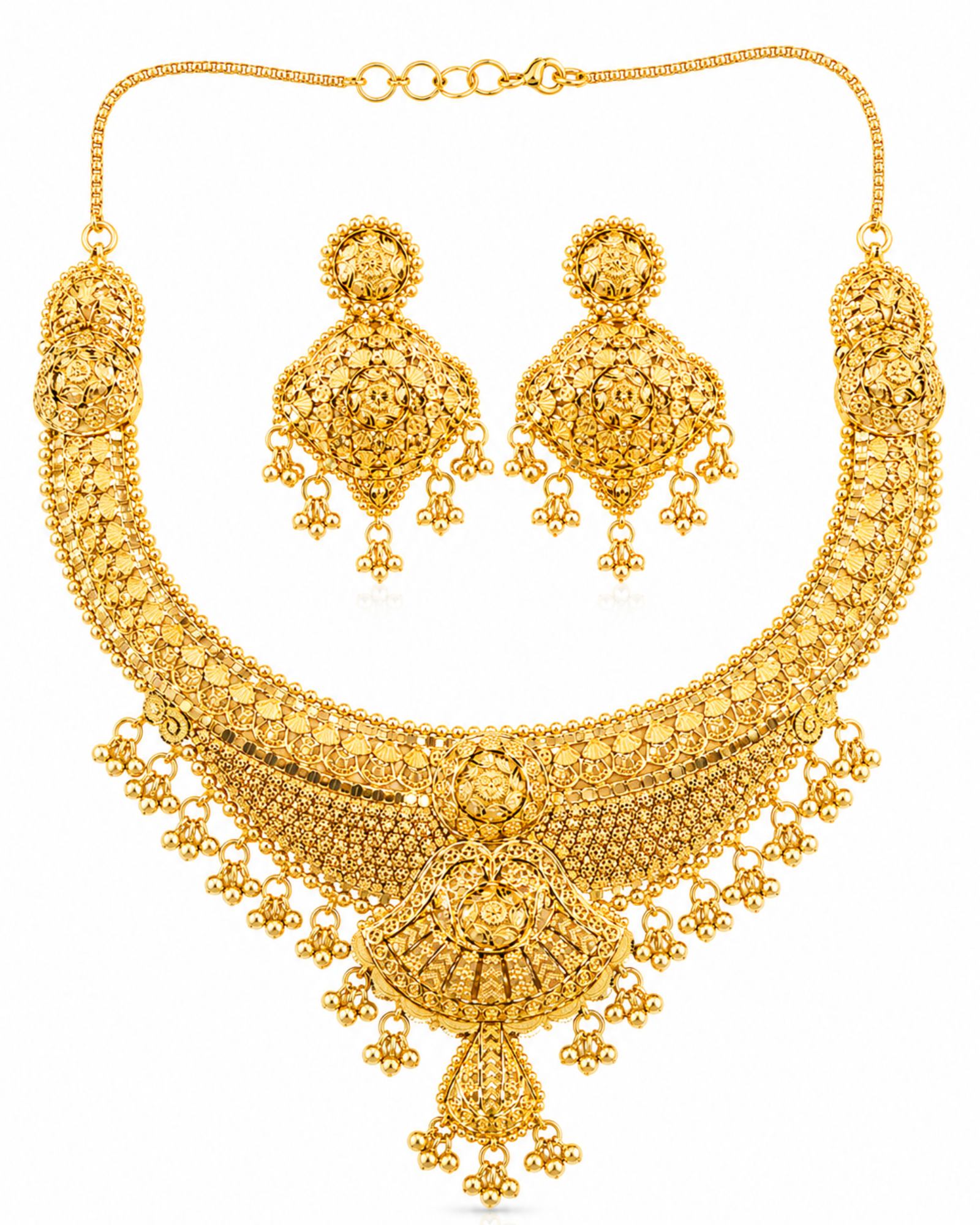 City Girl 24K Gold Plated Traditional Necklace Set with Matching Earrings | Antique Bridal Choker Jewellery Set for Women & Girls
