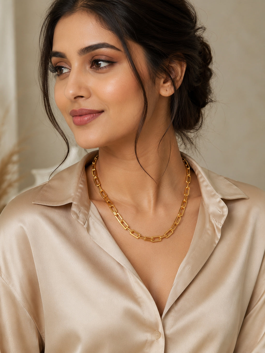 Manikya Jewellery 18CT Gold Plated Rectangular Link Chain Necklace for Women | Paperclip Style Necklace with S-Hook Clasp | Minimalist Daily Wear Fashion Jewellery