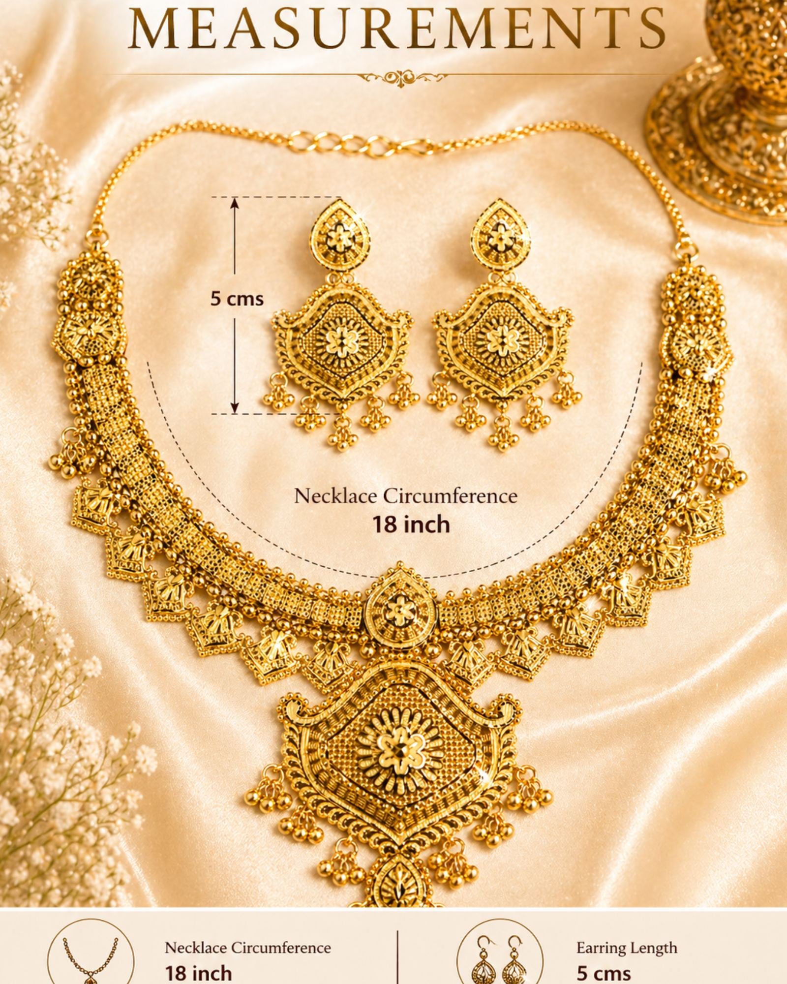 City Girl 24K Gold Plated Traditional Necklace Set with Matching Earrings | Antique Bridal Choker Jewellery Set for Women & Girls