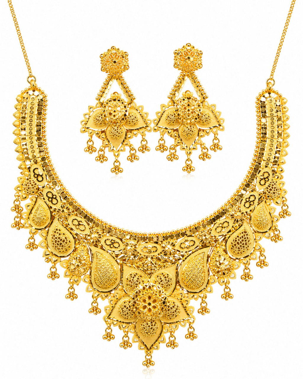 City Girl 24K Gold Plated Traditional Necklace Set with Matching Earrings | Antique Bridal Choker Jewellery Set for Women & Girls