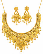City Girl 24K Gold Plated Traditional Necklace Set with Matching Earrings | Antique Bridal Choker Jewellery Set for Women & Girls