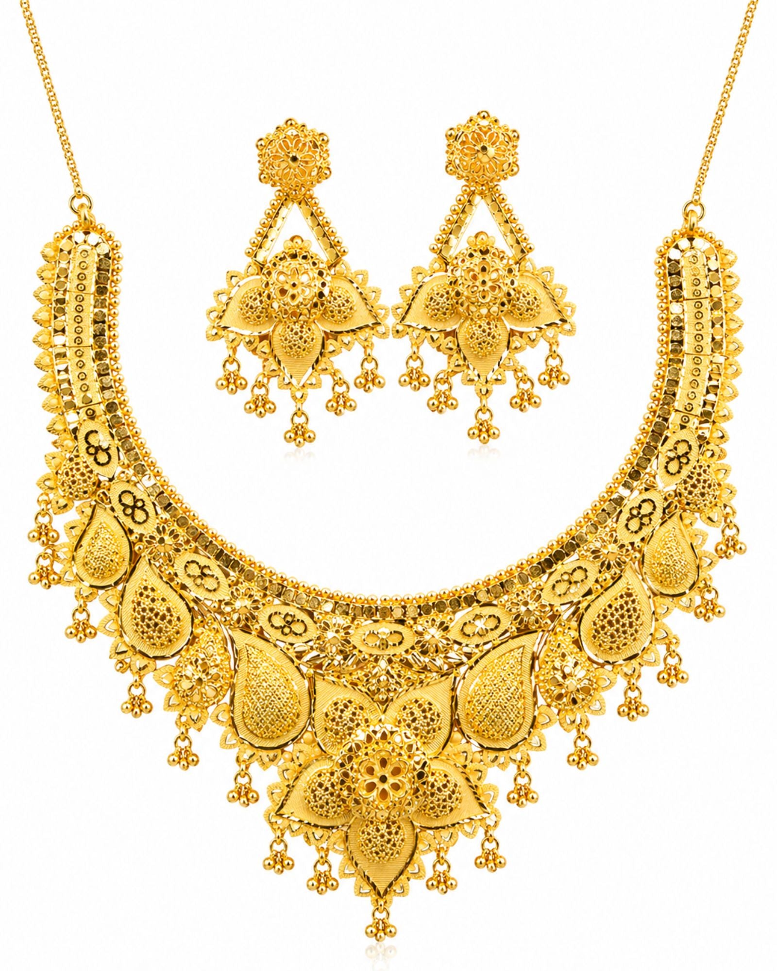 City Girl 24K Gold Plated Traditional Necklace Set with Matching Earrings | Antique Bridal Choker Jewellery Set for Women & Girls