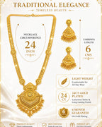 City Girl 24K Gold Plated Traditional Necklace Set with Matching Earrings | Antique Bridal Choker Jewellery Set for Women & Girls