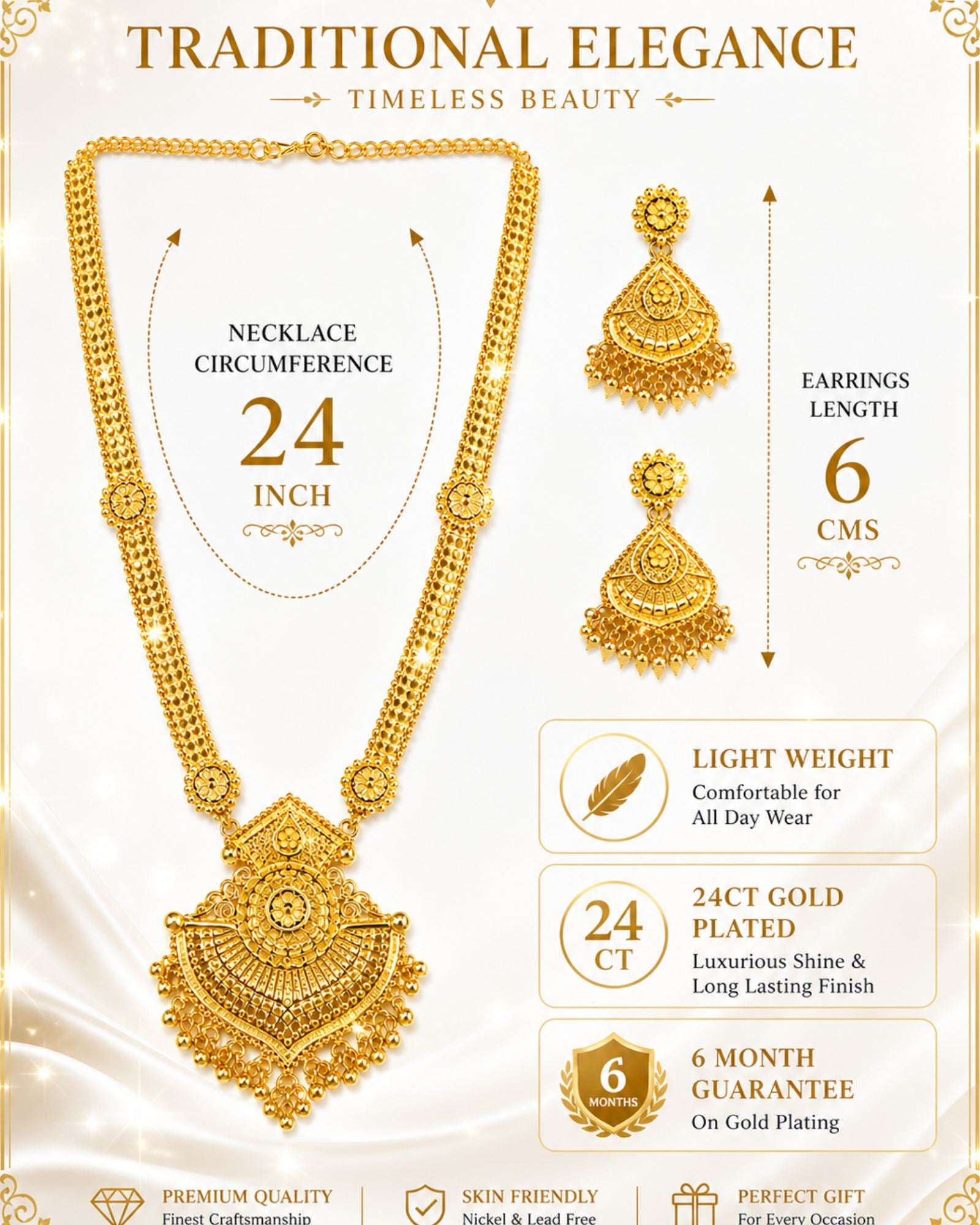 City Girl 24K Gold Plated Traditional Necklace Set with Matching Earrings | Antique Bridal Choker Jewellery Set for Women & Girls