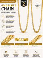 City Girl Jewellery Gold Plated Chain Pack of 2 for Men & Women | 24 Inch Brass Chain Necklace with S Hook Lock | Stylish Western & Fusion Wear Jewellery