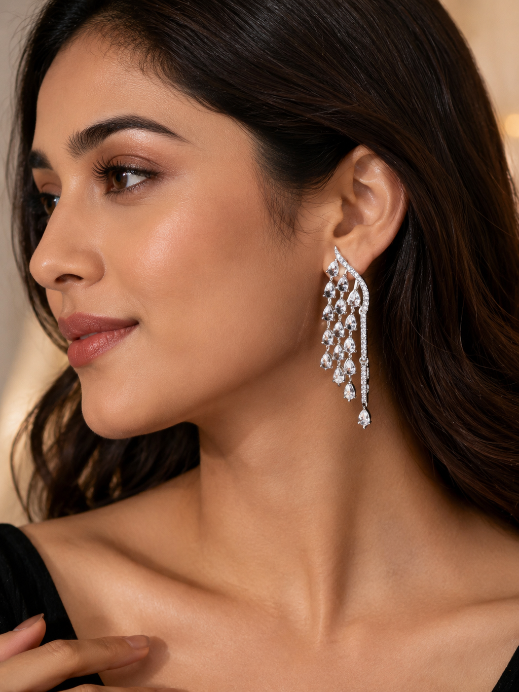 City Girl AD Rhodium-Plated CZ Stone Stud Earrings for Women and Girls (AD ER 14)
