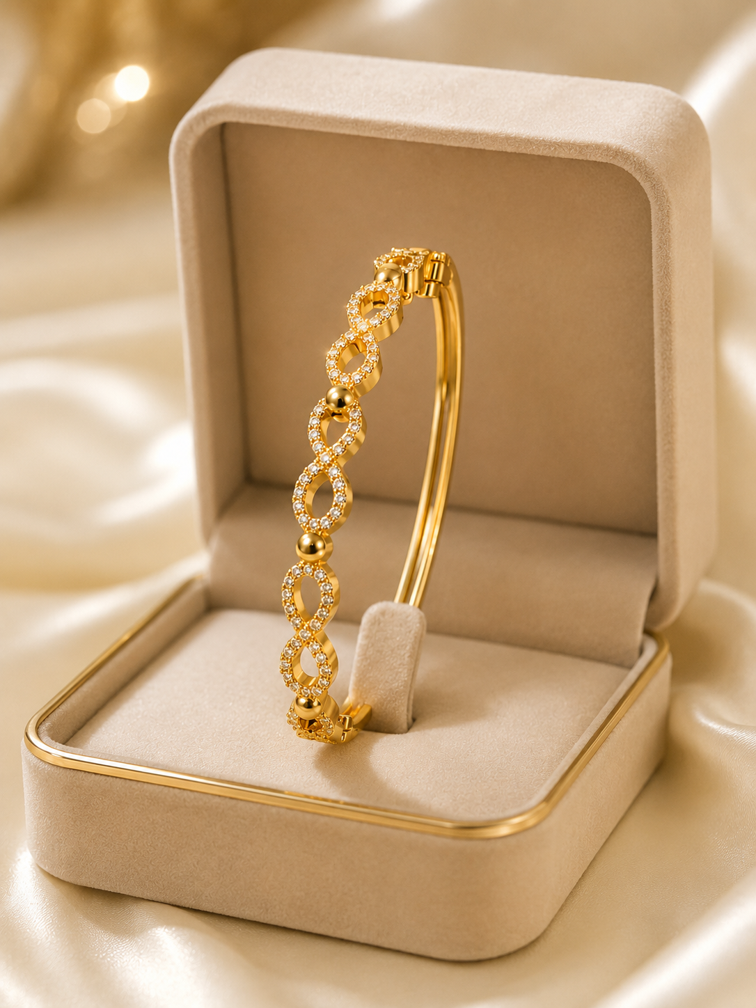 CITYGIRL 18K Gold Plated Openable Infinity Kada Bracelet for Women | American Diamond & Cubic Zirconia (CZ) Stone Bracelet | Oval Shape | Anti Tarnish | Fits Sizes 2.4, 2.6 & 2.8 | One Size