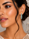 City Girl Shimmer Rhodium-Plated Elegant Curve Design Studs (EMERALD GREEN)
