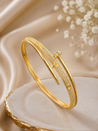City Girl Jewellery 24CT Gold Plated Nail Bracelet for Women | AAA Cubic Zirconia Studded Openable Cuff Bangle | Anti Tarnish Lightweight Daily Wear Fashion Bracelet for Girls & Women | Gift for Wife, Sister & Girlfriend