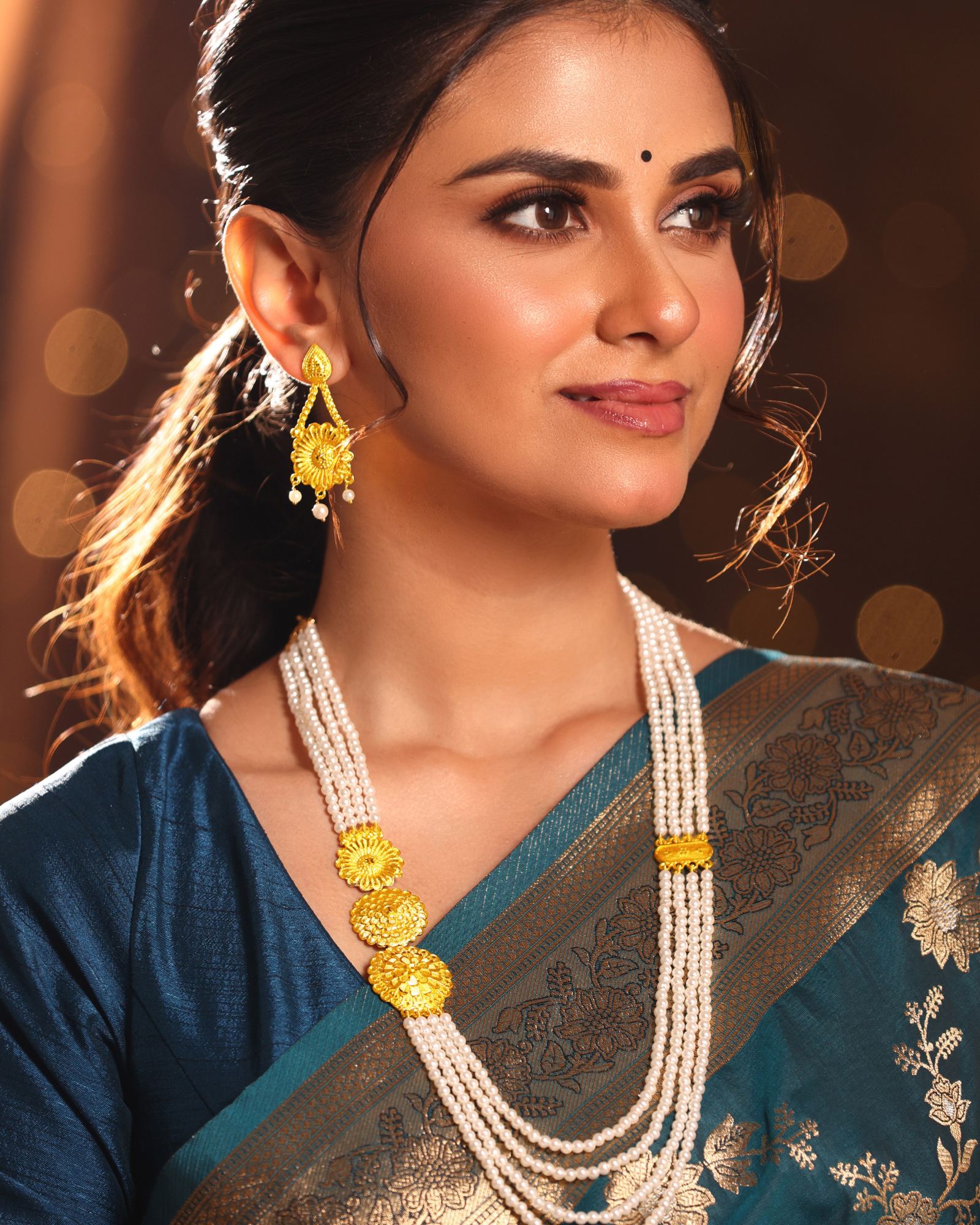 City Girl Traditional Pearl Layered Necklace Set with Earrings | 30 Inch Multi-Layer Pearl Mala | Gold Plated Ethnic Jewellery Set for Women | Adjustable Dori | Wedding & Festive Wear