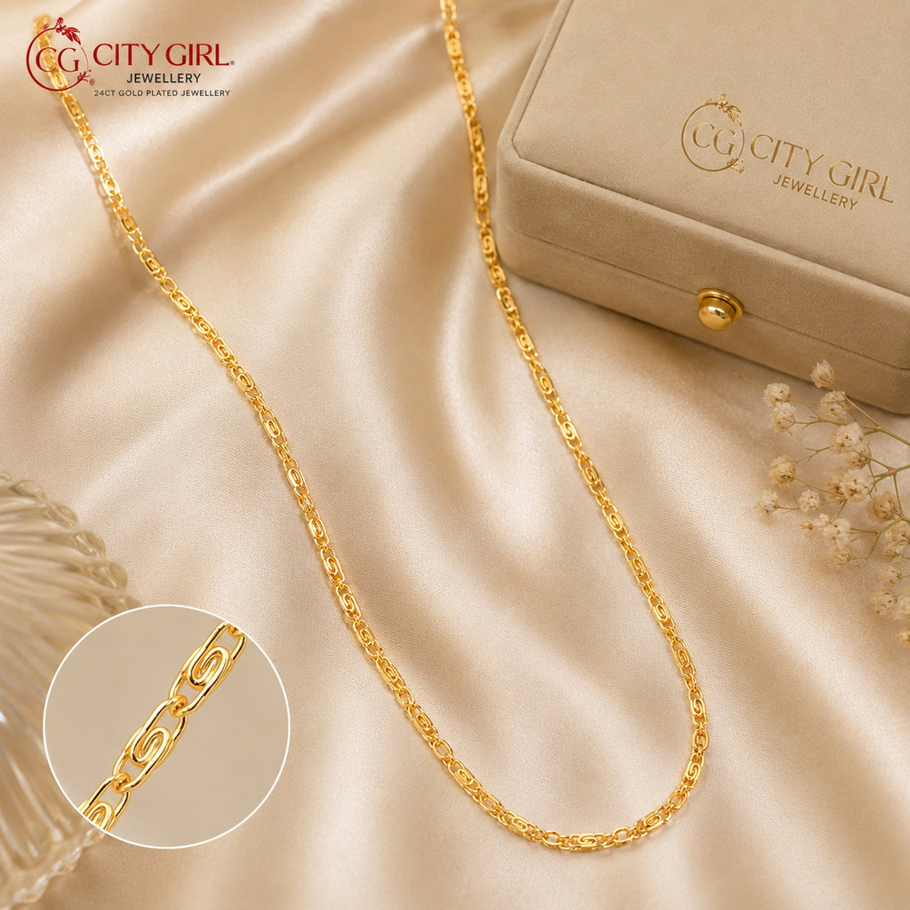 City Girl Jewellery 24CT Gold Plated Chain for Women & Girls | 20 Inch Lightweight Copper Chain Necklace | Gold Replica Daily Wear Necklace | Skin Friendly, Rash Free, Durable Fashion Jewellery for Casual, Office & Party Wear (CN 417)