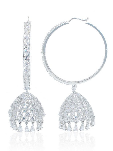 City Girl AD Rhodium-Plated CZ Stone Half Hoop Earrings for Women and Girls
