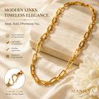 Manikya Jewellery 18CT Gold Plated Rectangular Link Chain Necklace for Women | Paperclip Style Necklace with S-Hook Clasp | Minimalist Daily Wear Fashion Jewellery