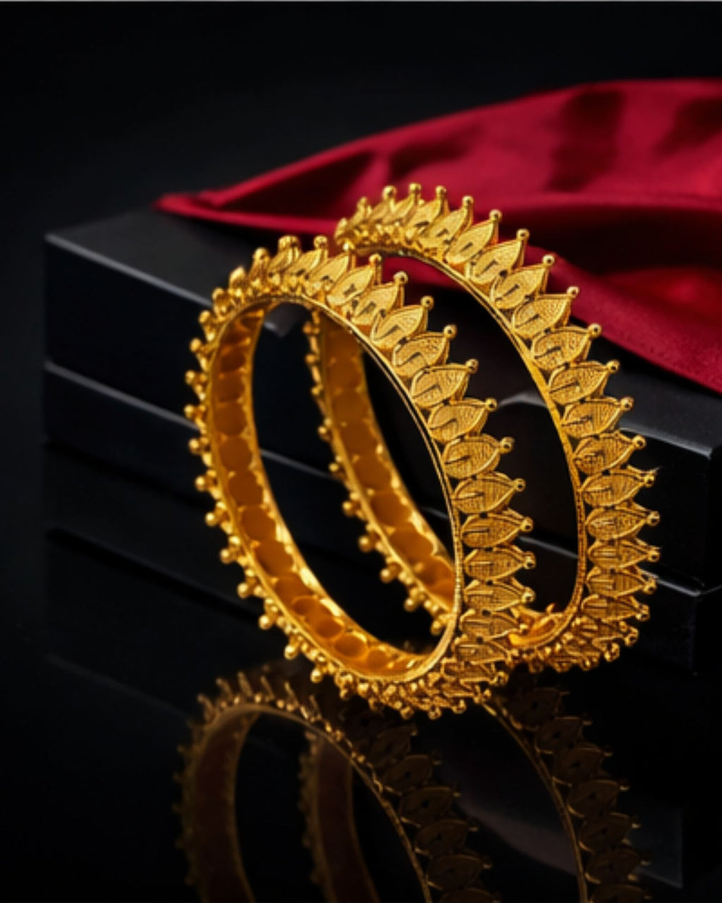 City Girl 24Ct Gold Plated Leaf Design Bangles – Traditional Statement Kada Set for Wedding & Party Wear