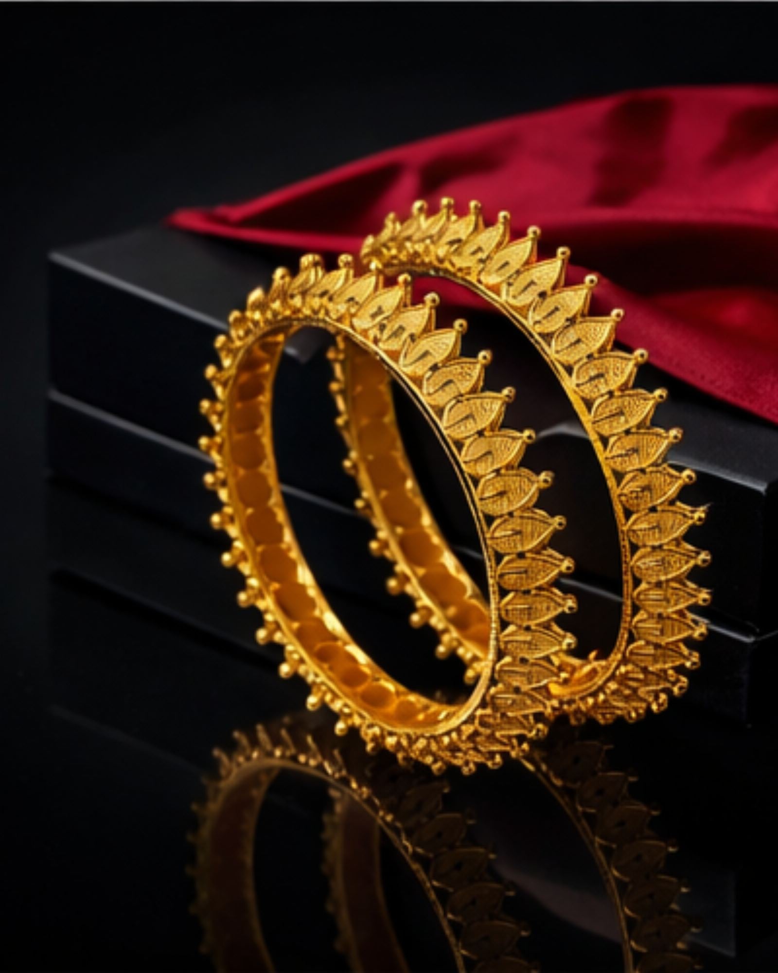 City Girl 24Ct Gold Plated Leaf Design Bangles – Traditional Statement Kada Set for Wedding & Party Wear