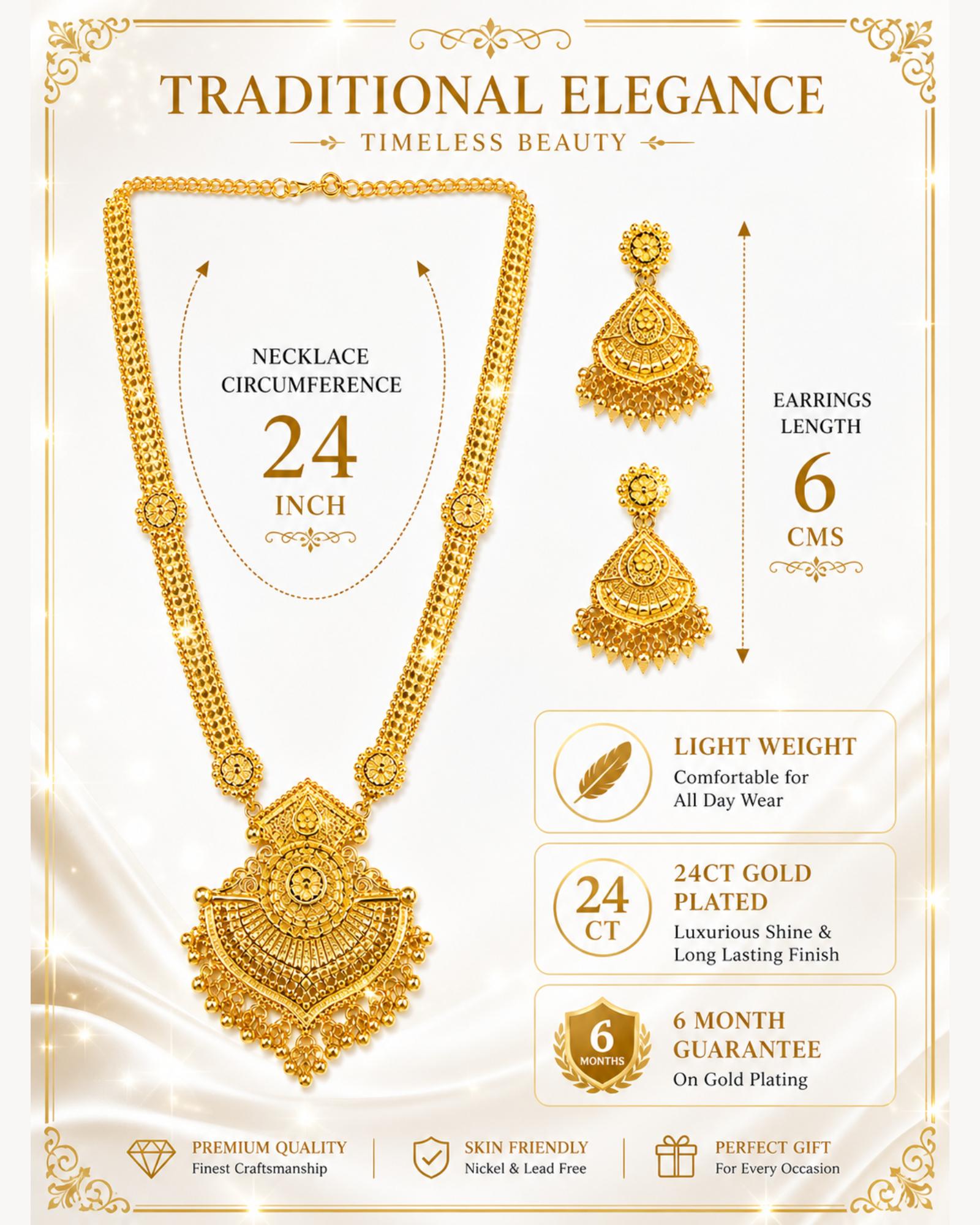 City Girl 24K Gold Plated Traditional Necklace Set with Matching Earrings | Antique Bridal Choker Jewellery Set for Women & Girls