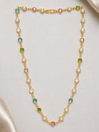City Girl Jewellery 24K Gold Plated Multi-Color Crystal & Pearl Station Chain Necklace for Women | 20 Inch Lightweight Anti-Tarnish Fashion Chain with Secure S-Hook Closure