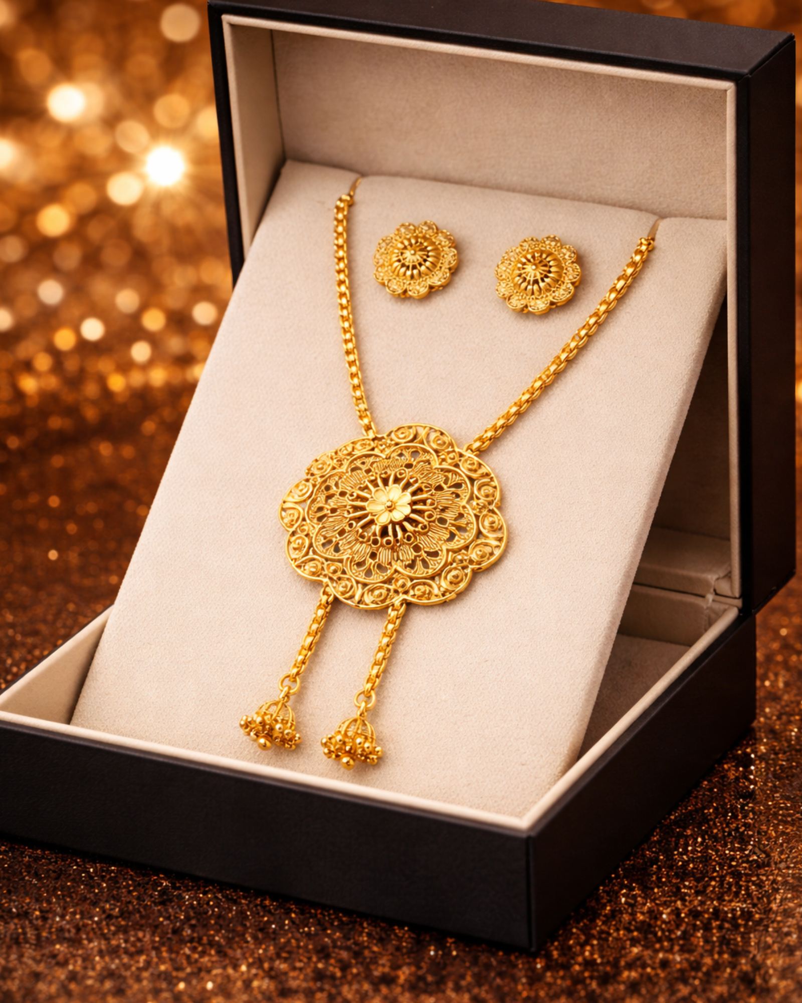 City Girl 24Ct Gold Plated Copper Jewellery Set for Women – Traditional Pendant Necklace with Matching Earrings | Wedding & Party Wear