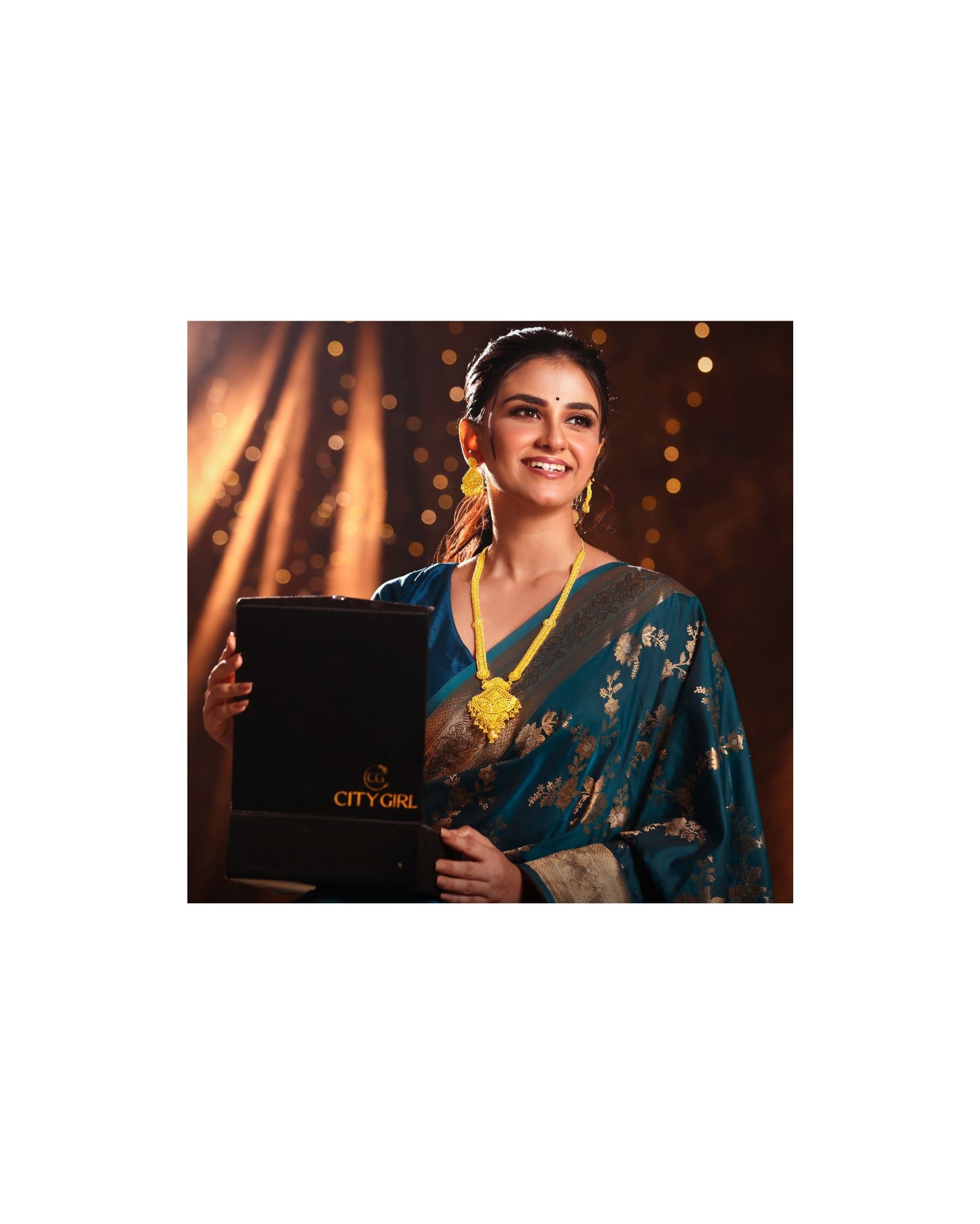 City Girl 24K Gold Plated Traditional Necklace Set with Matching Earrings | Antique Bridal Choker Jewellery Set for Women & Girls