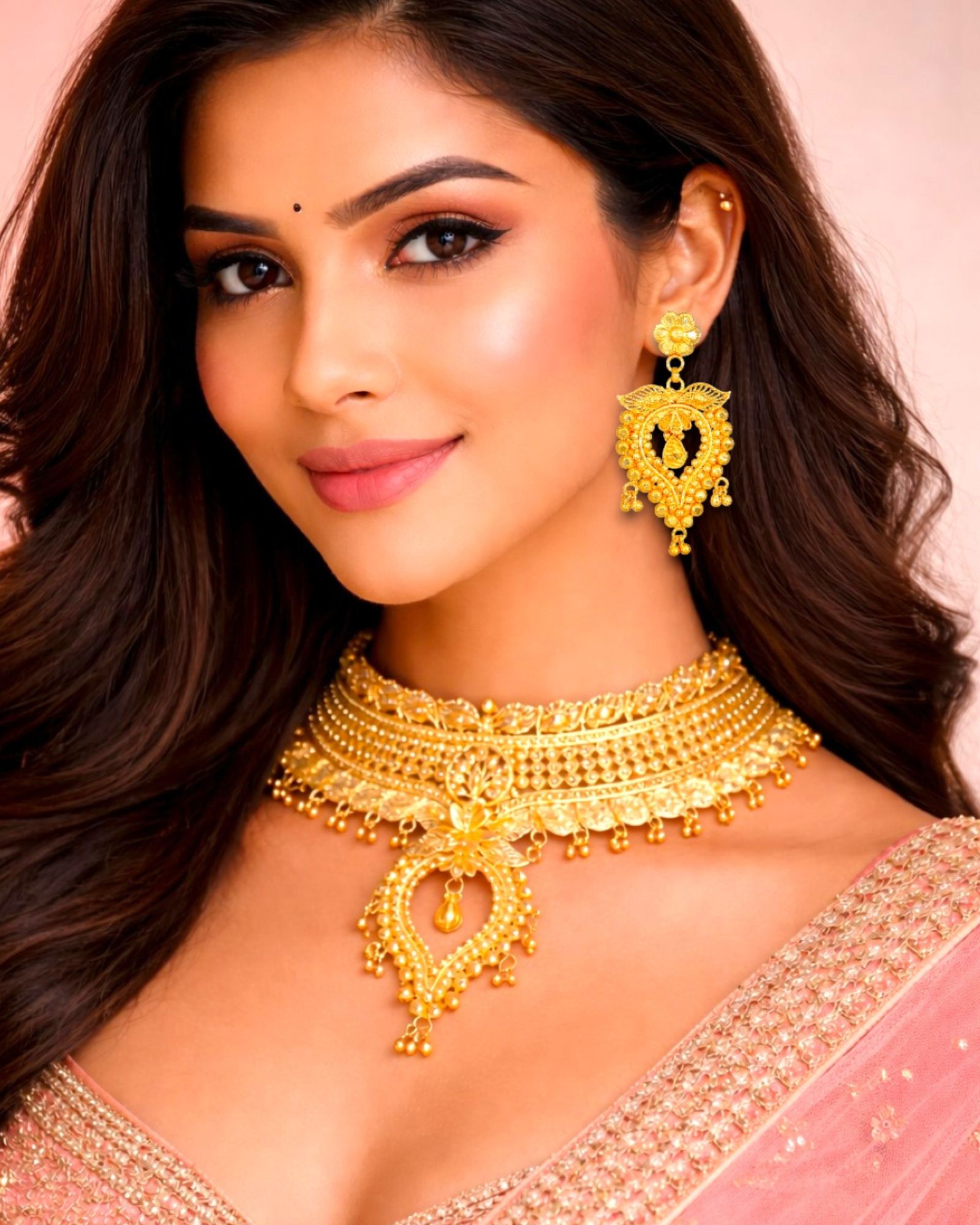 MANIKYA Gold Plated Copper Choker Necklace Set for Women | Bridal Wedding Jewellery Set with Earrings | Traditional Ethnic Party Wear